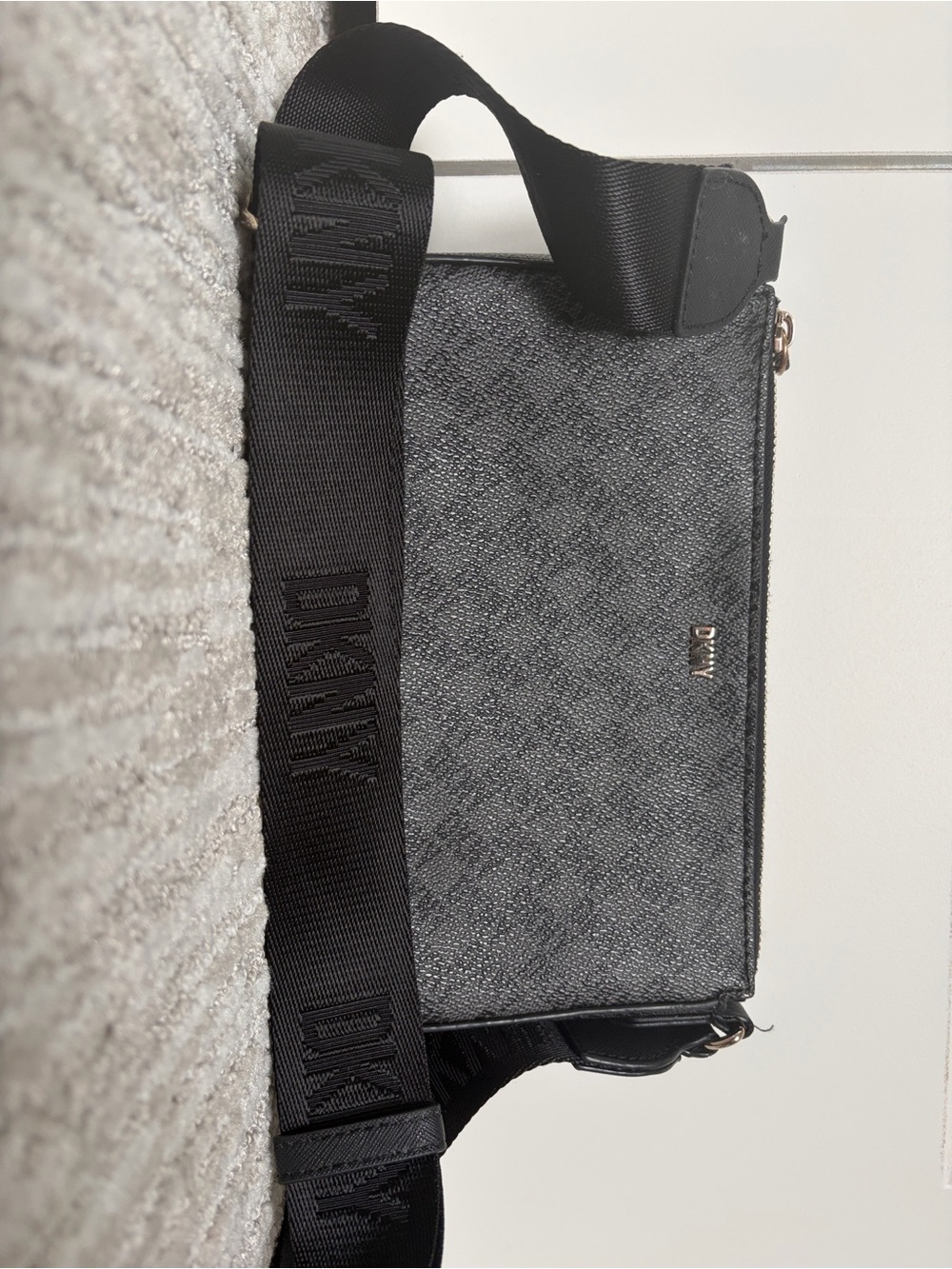 DKNY Black Monogram Messenger Bag with Branded Strap